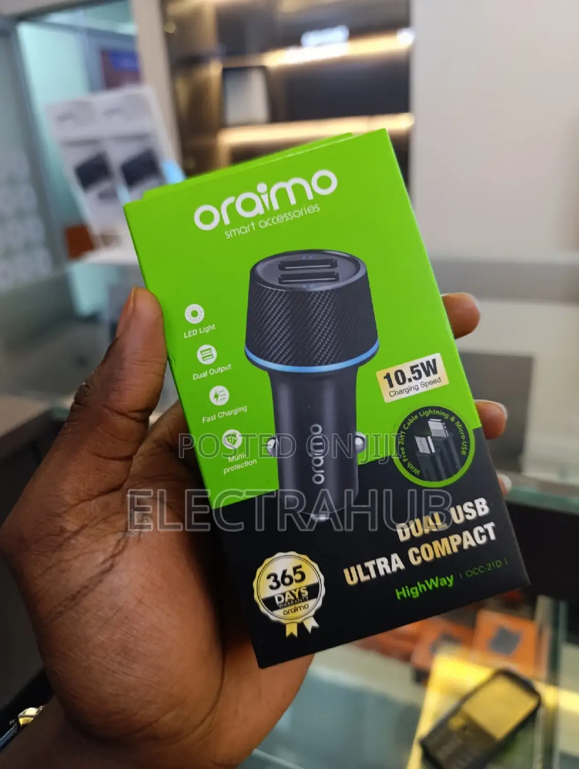 Oraimo Car Charger With 2 In 1 Micro USB And Lightning Cable
