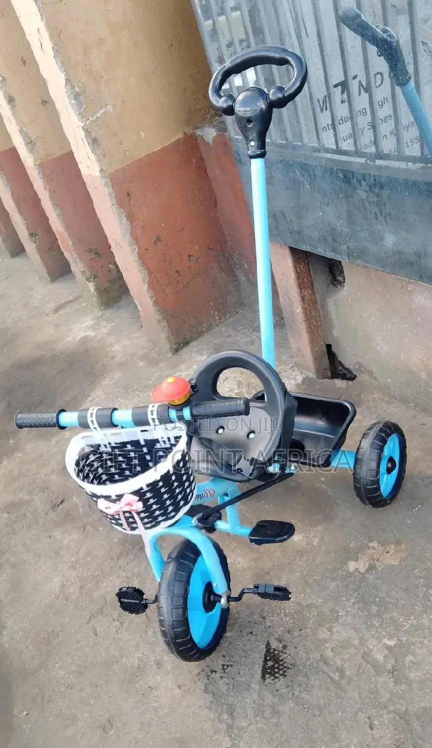 Blue Push Handle Kids Tricycle With Three Wheels