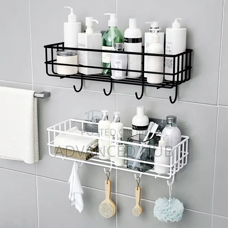 Metallic Bathroom Organizer With Hooks