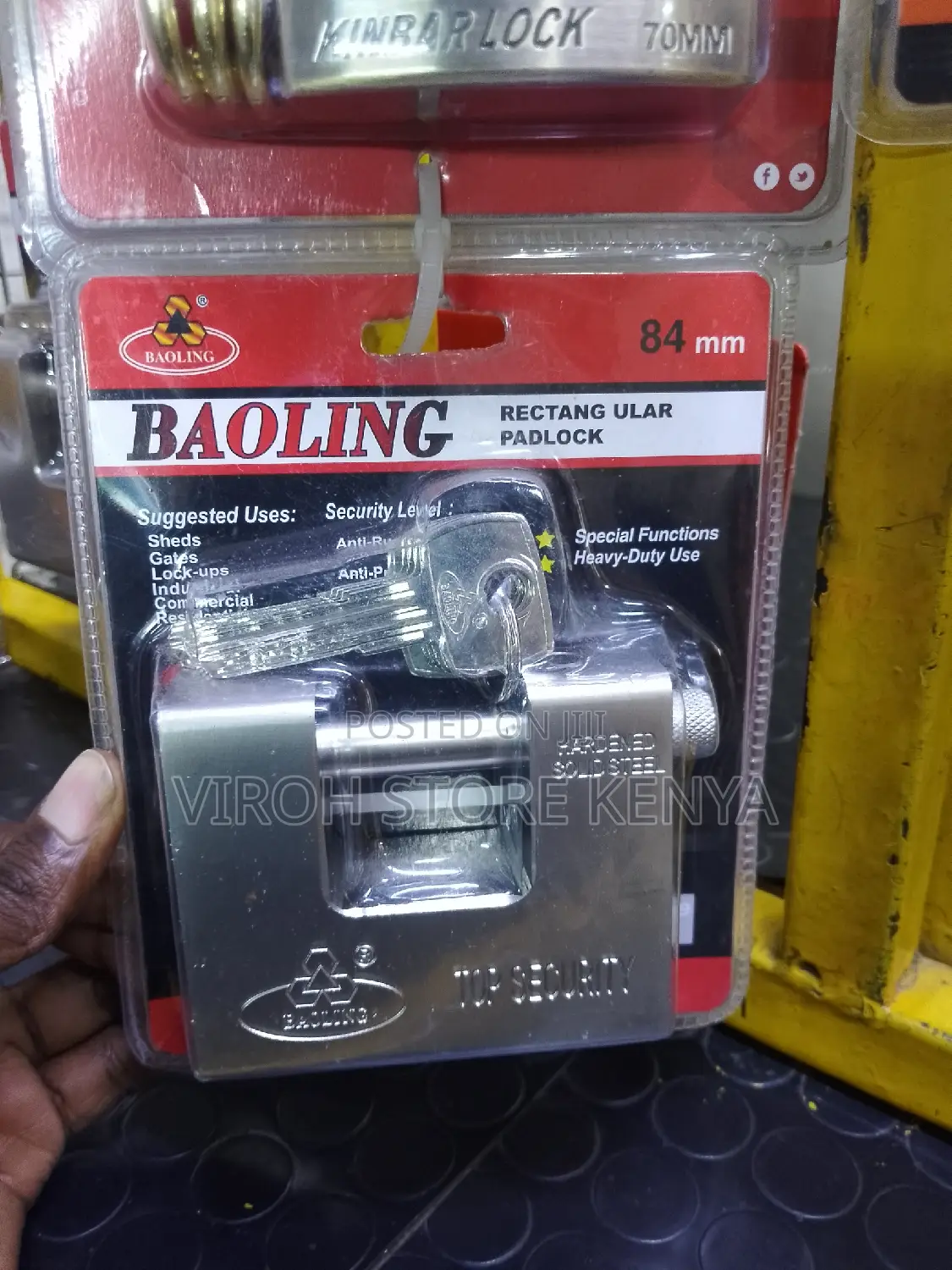 Boaling Rectangular Padlock 84mm 5 Keys Padlock