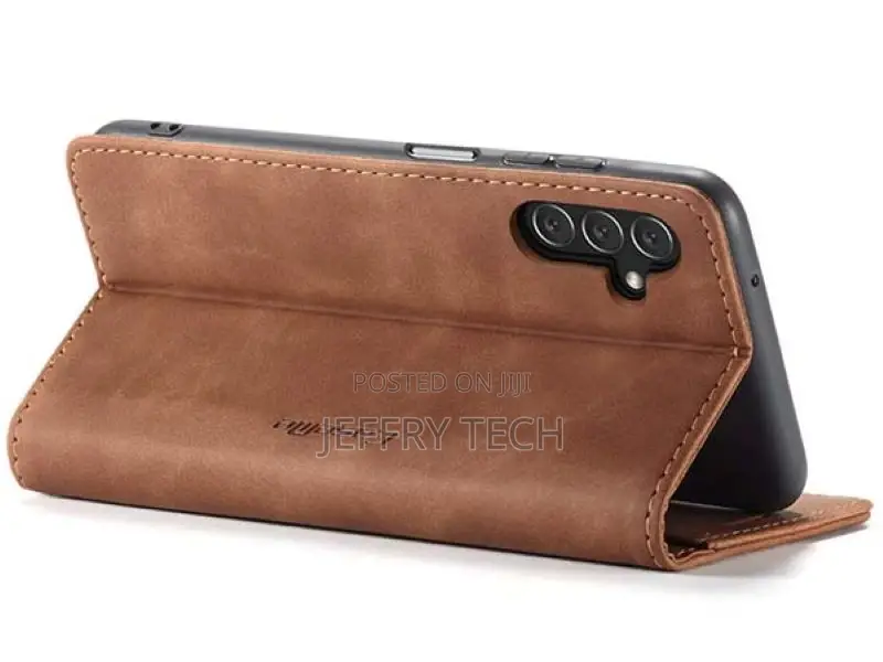 Leather Wallet Case With Stand for Samsung Galaxy A14 - Tan