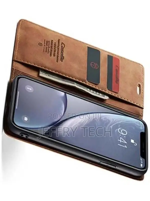 Leather Wallet Case With Stand for iPhone XR - Tan