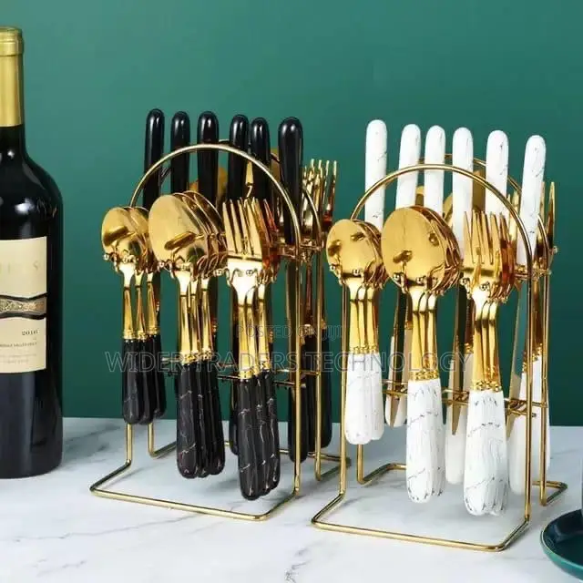 24 PCS Cutlery Marble Black and White