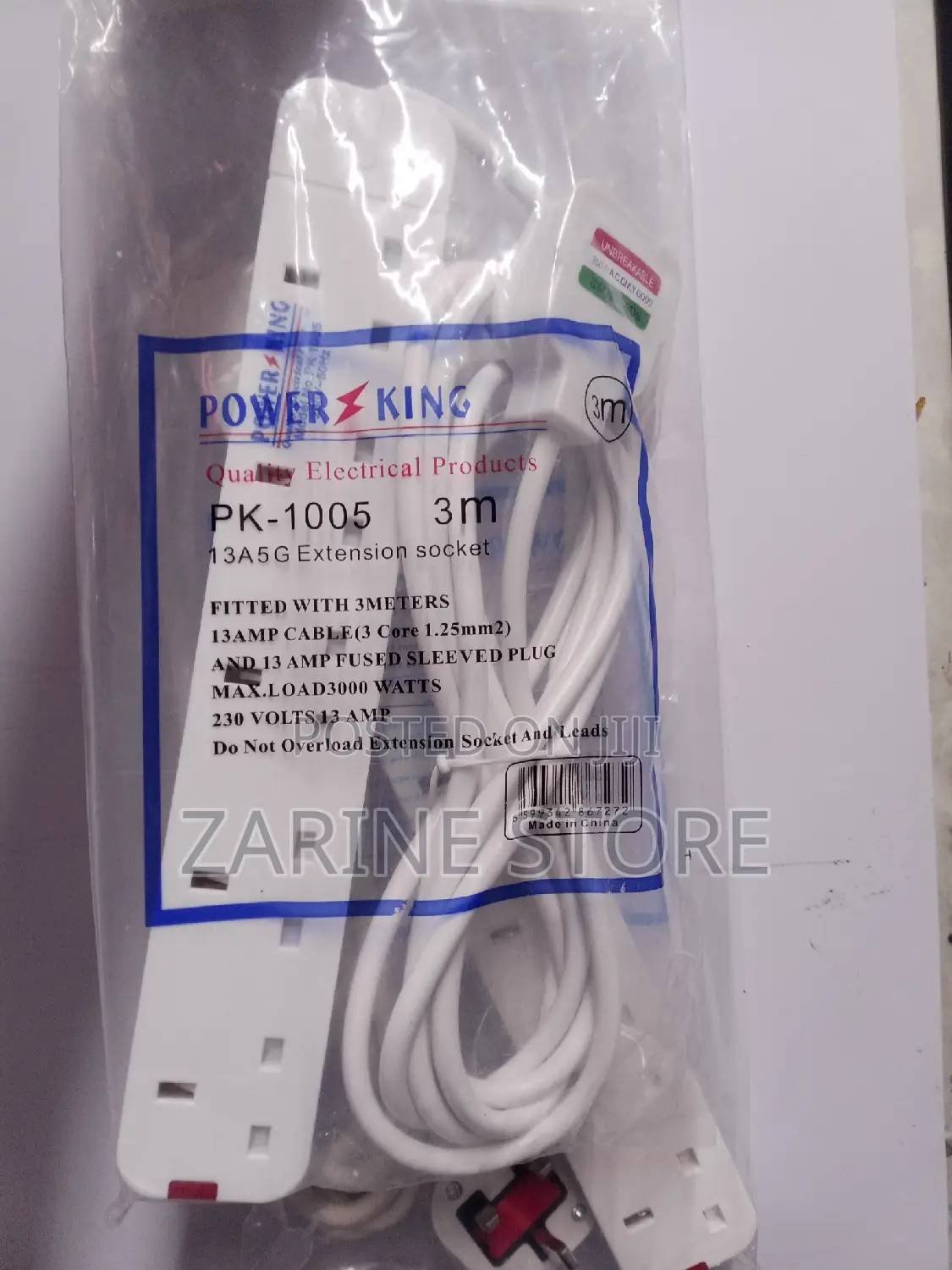 Power King Extension Socket 5 Ways 3 Metres Long Wire 13amps