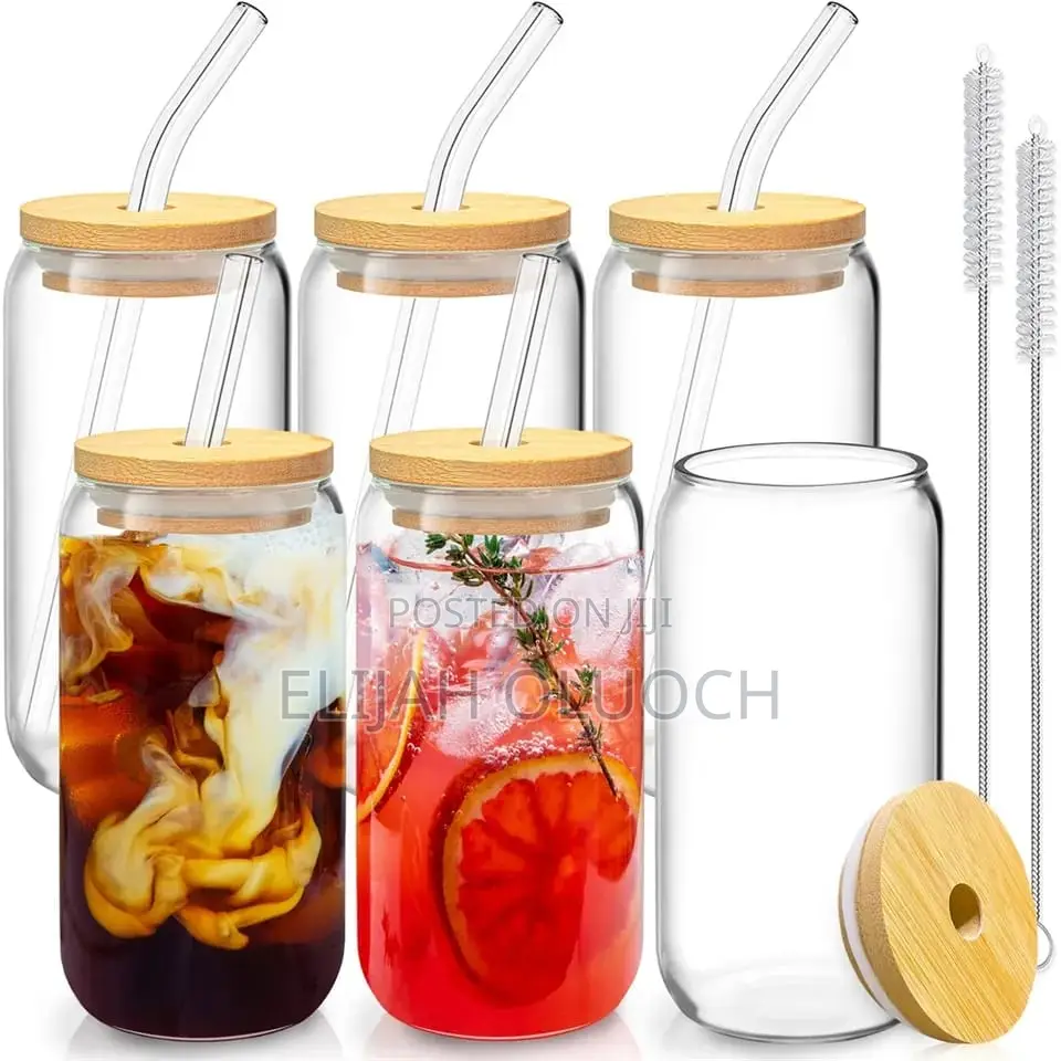 500ml Glass Cup With Straw and Lid