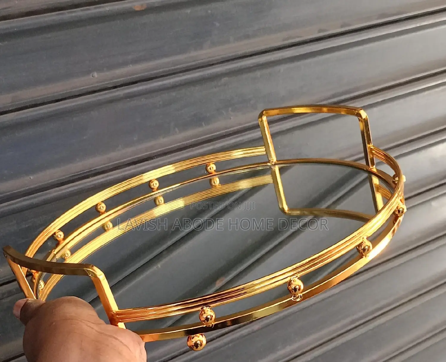 Round Glass Gold Decor Tray