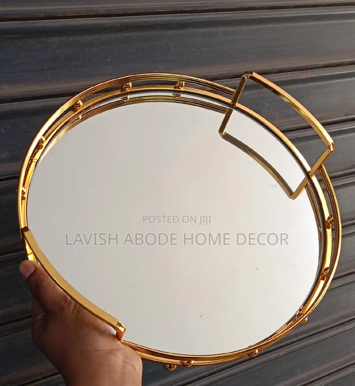 Round Glass Gold Decor Tray