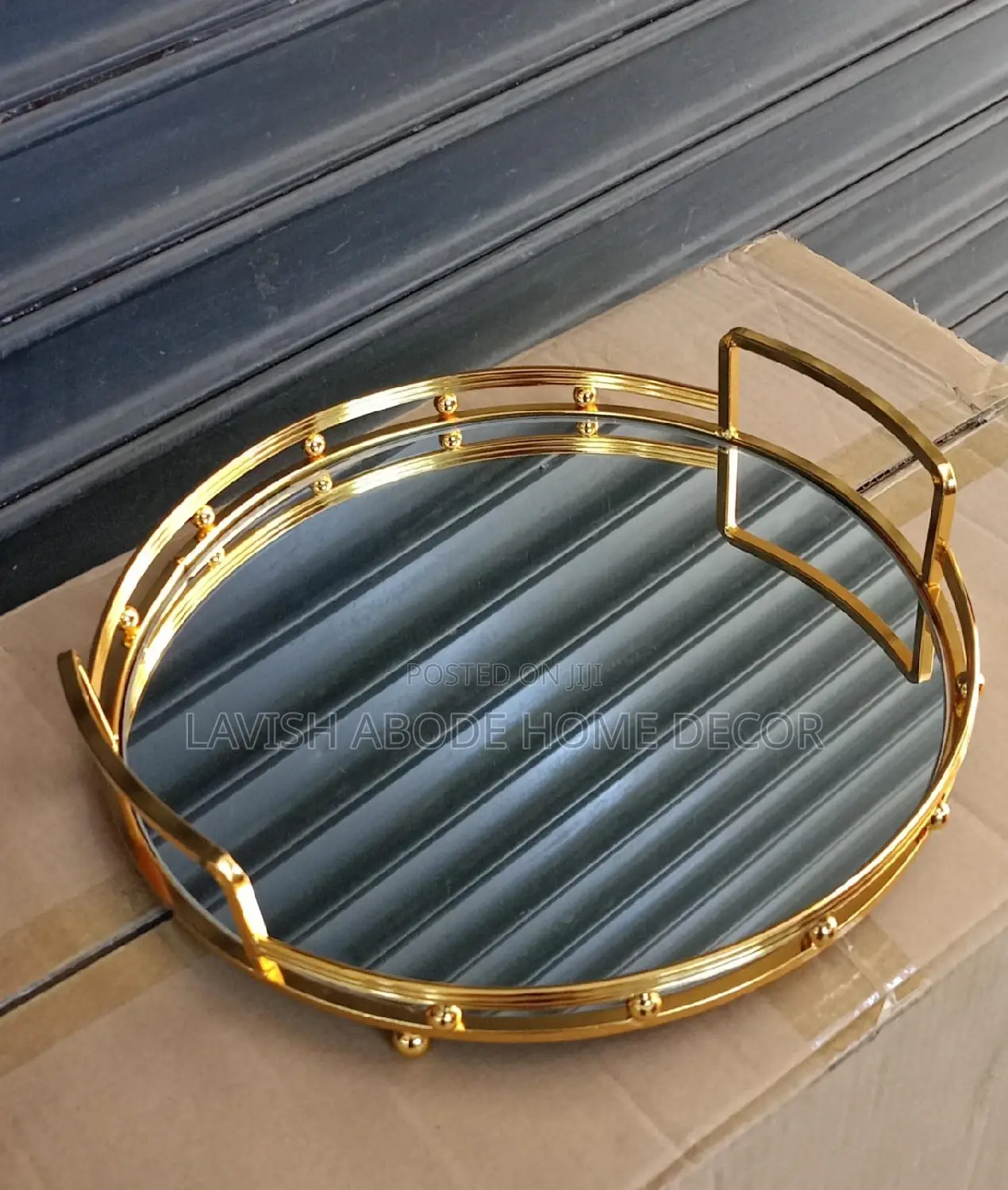 Round Glass Gold Decor Tray