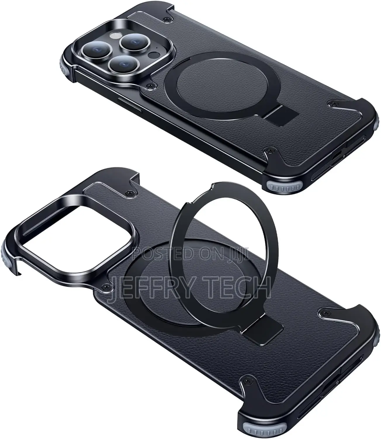 iPhone 15 Pro Max Bumper Case, Metal Frameless, Leather Bac