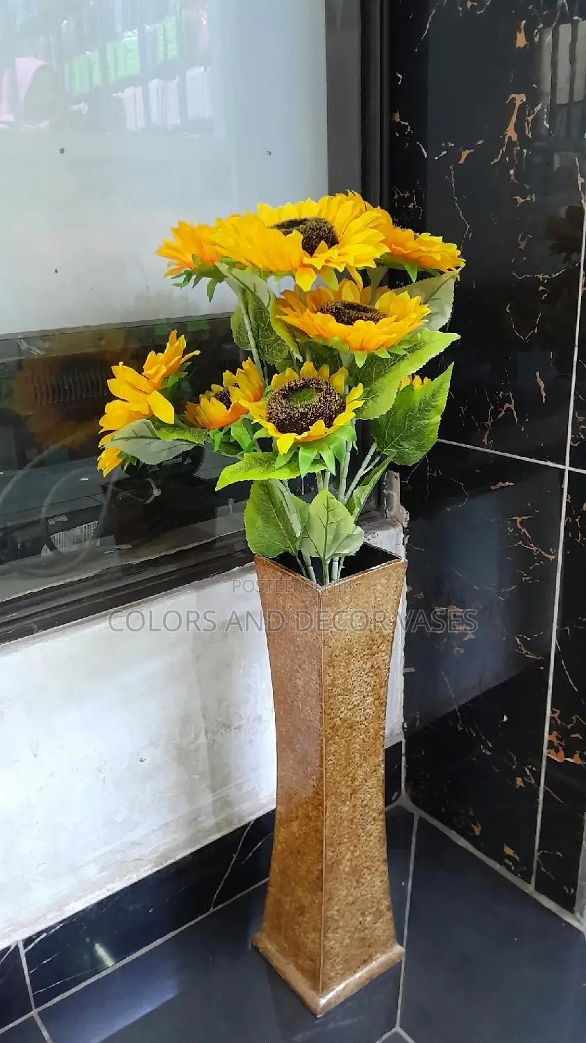 Big Sunflowers With Wooden Vase