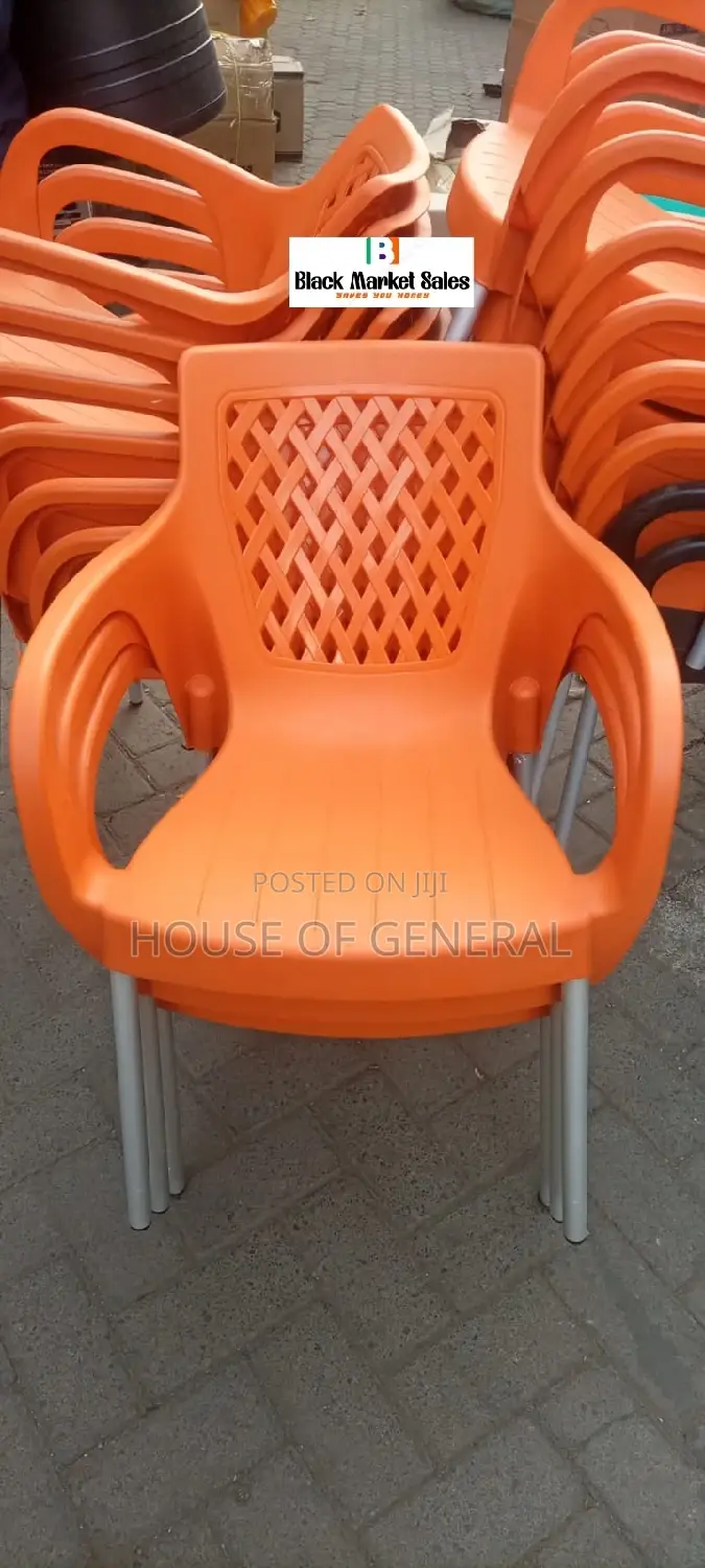Orange Strong Plastic Chair With Metal Tubing Legs