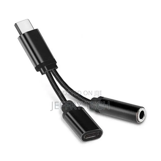 2 in 1 Type-C to 3.5mm Earphone Audio Jack Charging-Black
