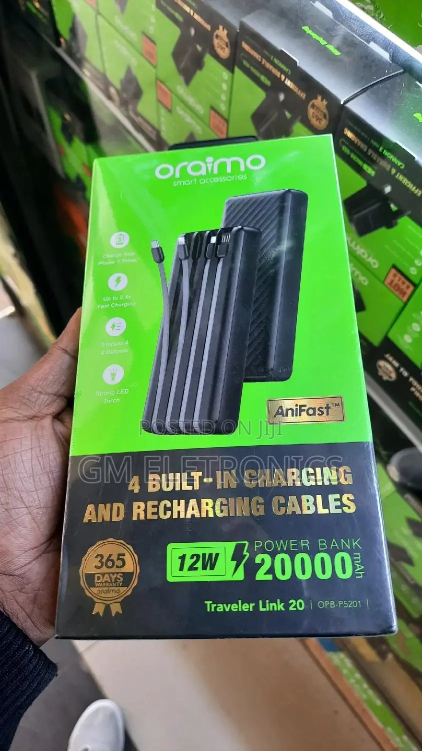 New Oraimo 20000mah 12W Power Bank With Built-in Cables