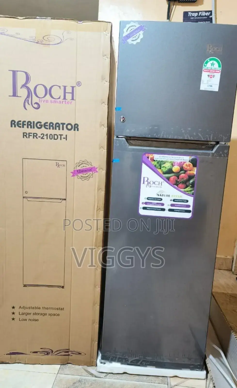 Good Quality Roch Double Door Refrigerator, 170L - Silver