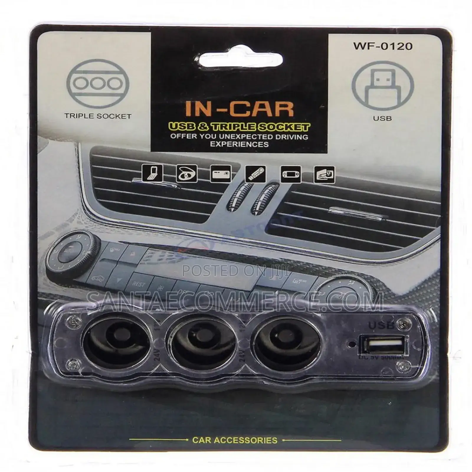 12v/24v in-Car USB 3 Way Triple Cigarette Lighter Socket