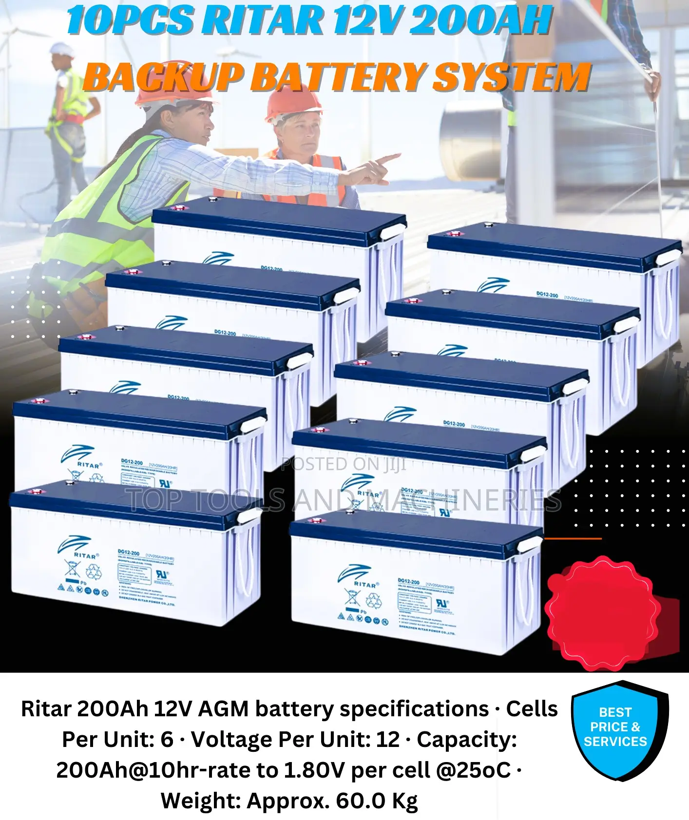 Best Price Offer 10pcs Ritar 12v 200ah Backup Battery System