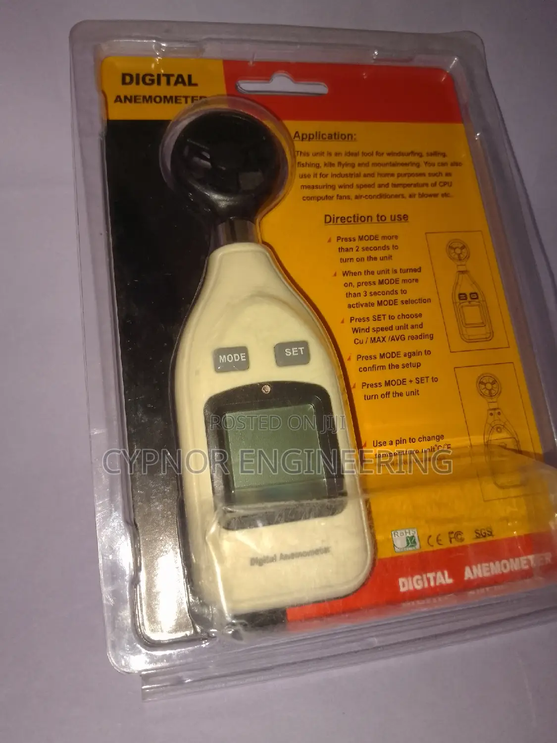 Compact Wind Velocity Monitor Digital Anemometer