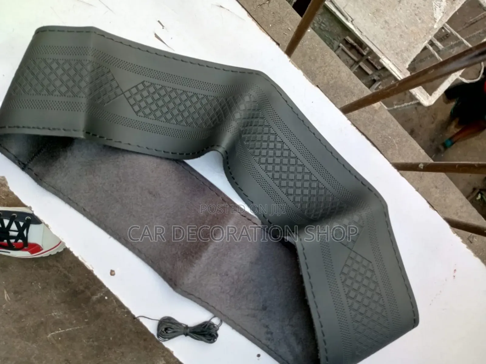 Black Pattern Leather Stitching Steering Wheel Cover