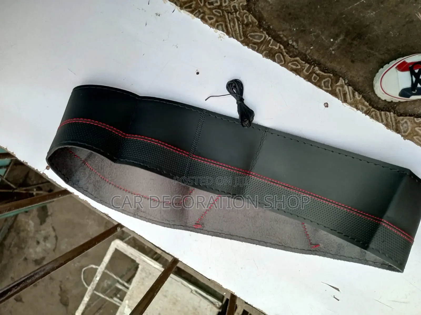 Black With Red Stitches Steering Wheel Cover