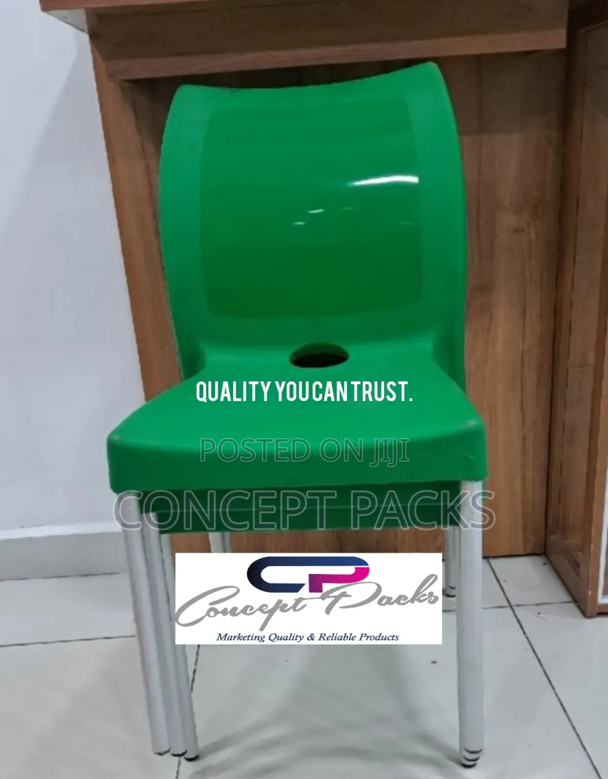 Safaricom Green Armless Plastic Chair With Metallic Legs