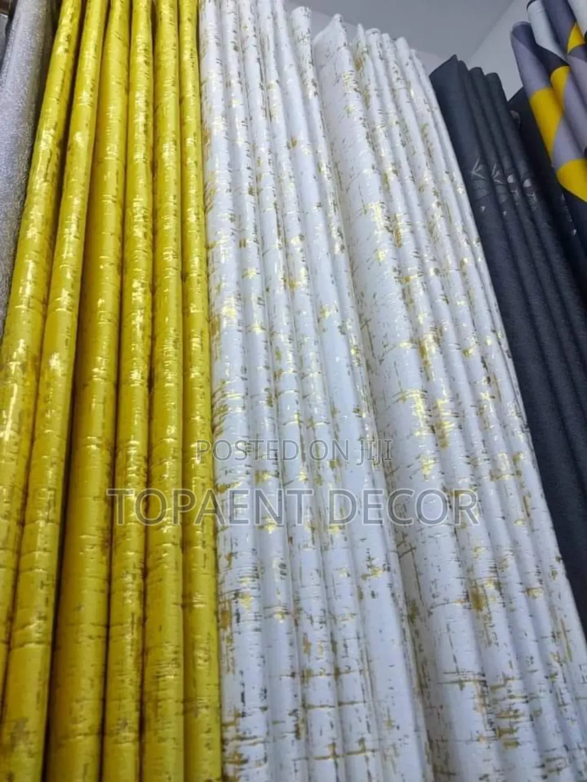 Yellow Velvet and White Window and Door Curtains