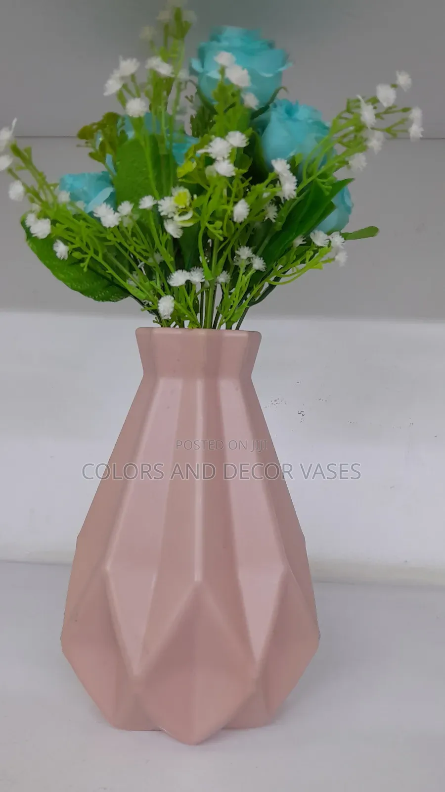 Blue Roses With White and Vase