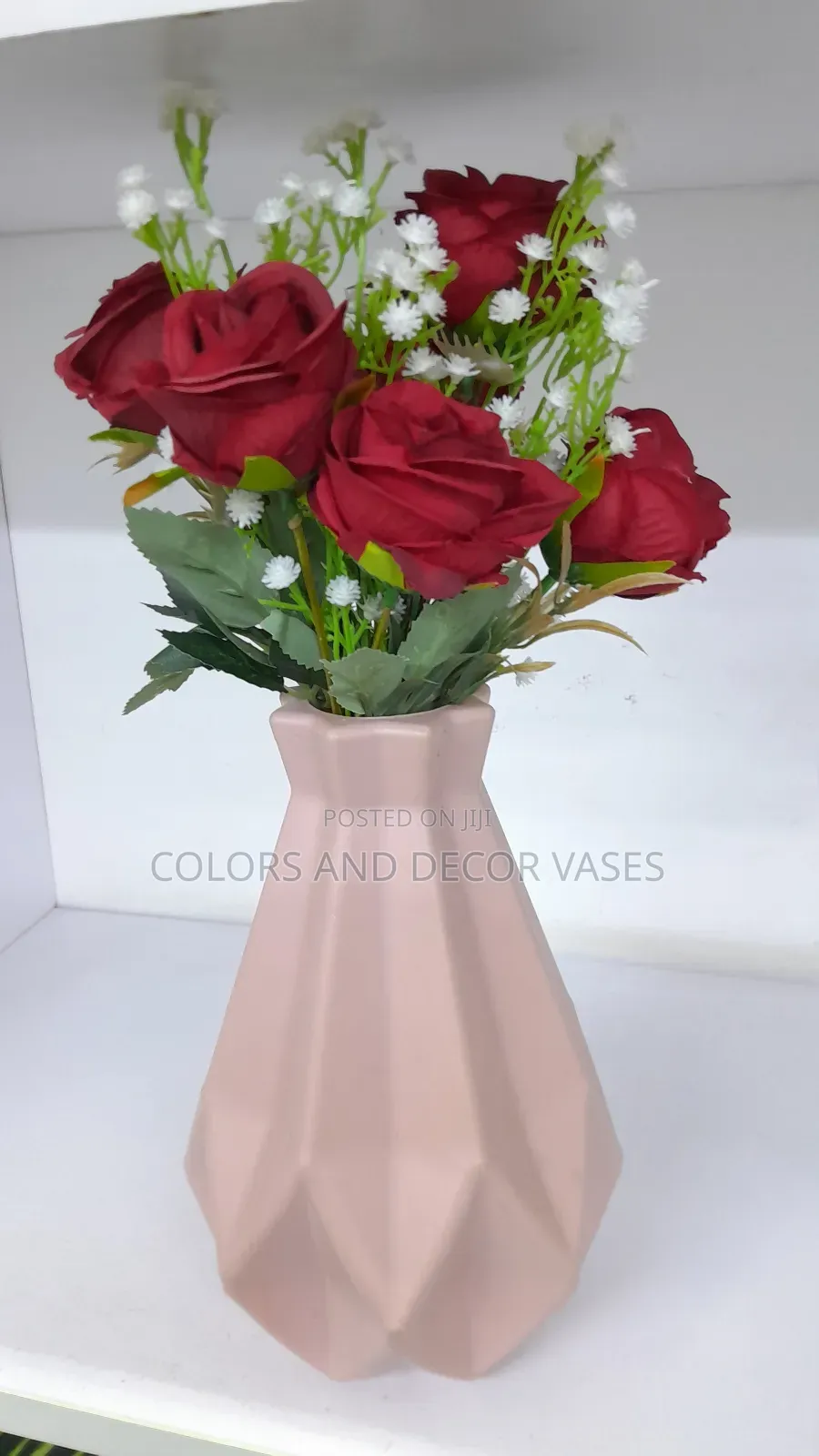 Maroon And White Flowers With Vase