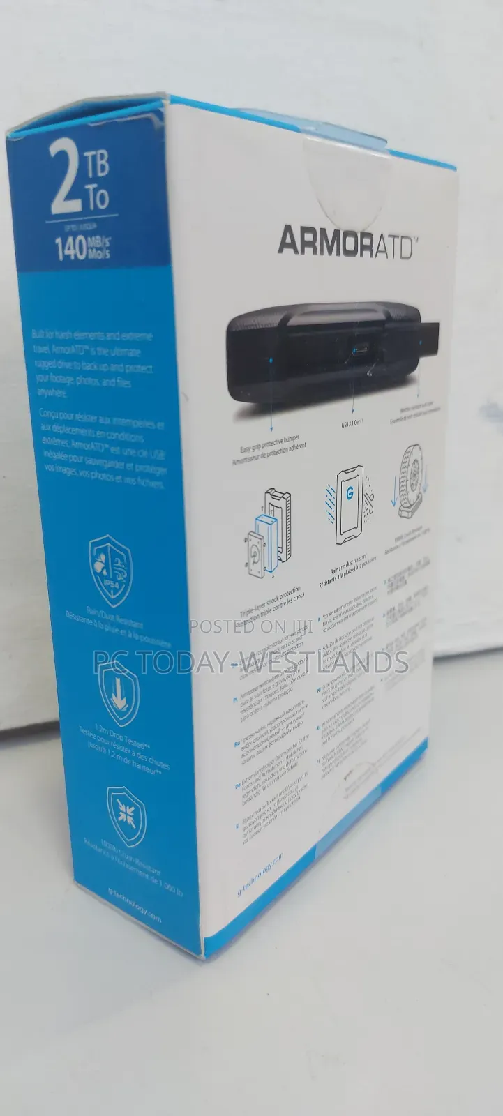 G-Drive 2TB G-Drive ArmorATD USB 3.2 Gen 1 Portable HDD 140mbps