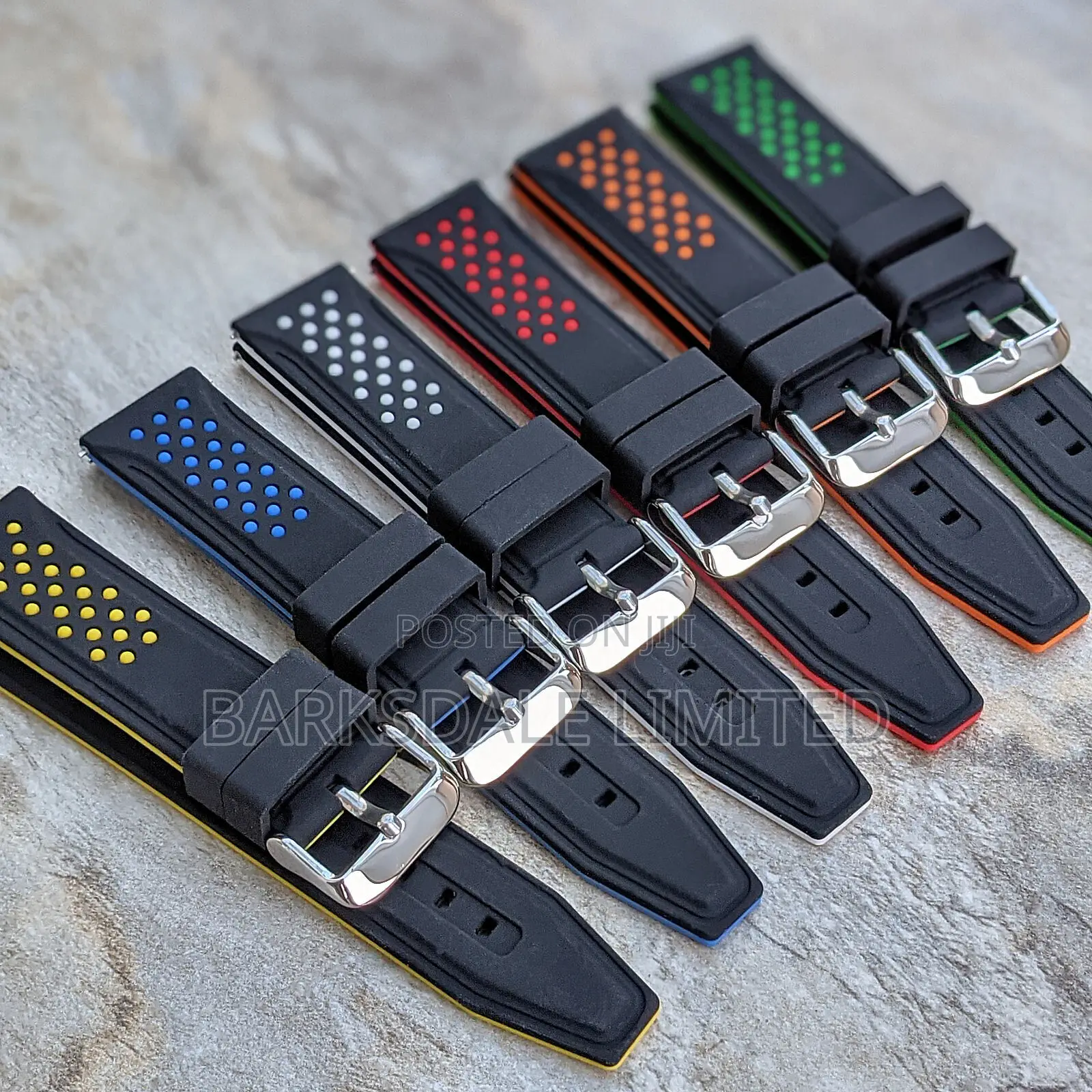 Black Red White Yellow Grey Silicone Rubber Watch Strap 22mm