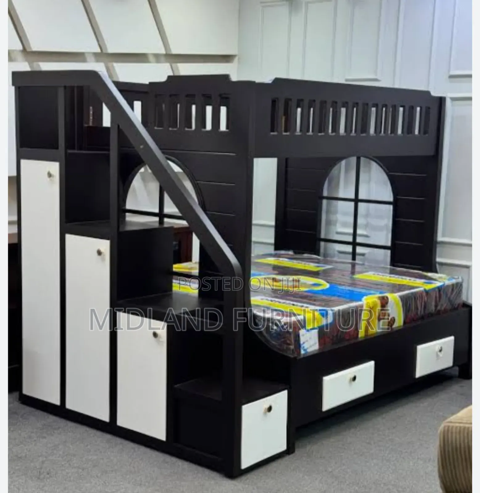 Kids Bunk Bed With Storage Staircase and Drawers/.Double Decker Kids