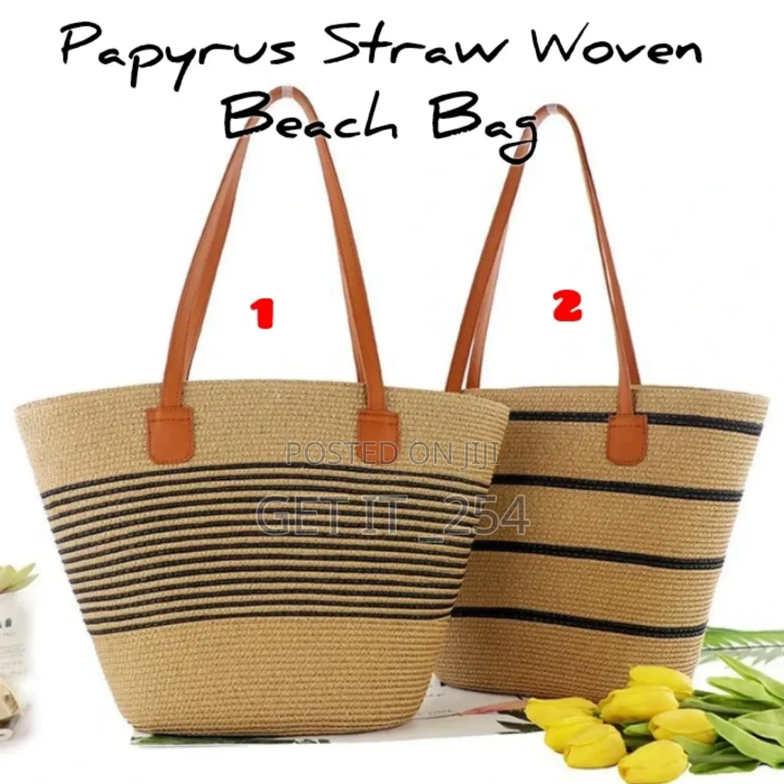 *Papyrus Straw Woven Beach Bag