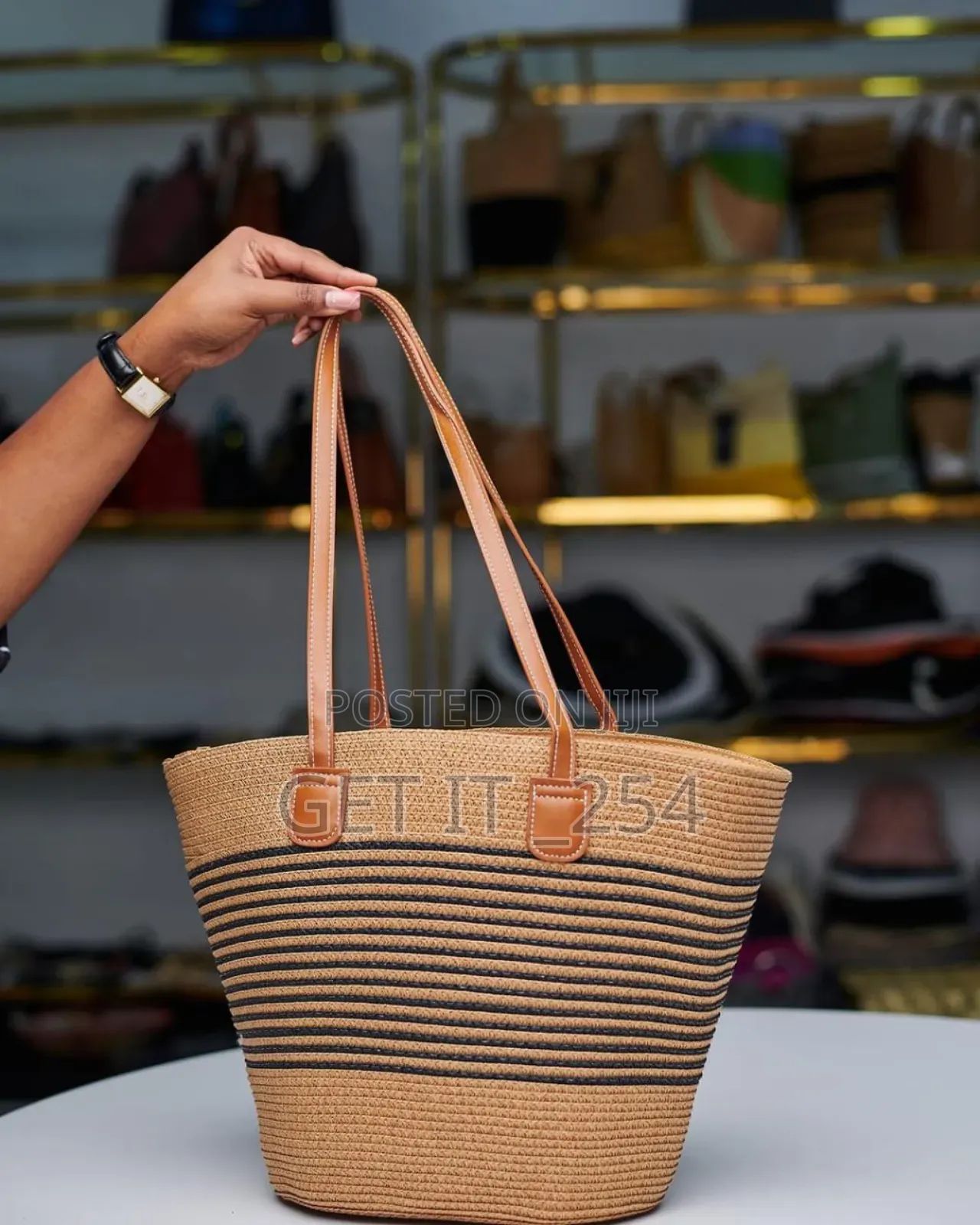 *Papyrus Straw Woven Beach Bag