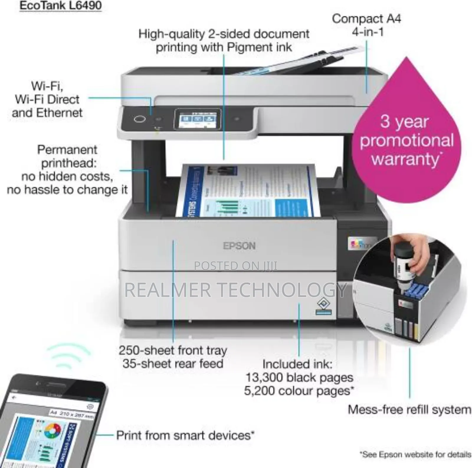 Epson L6490 Ink Tank Printer, Print, Copy, Scan and Fax,