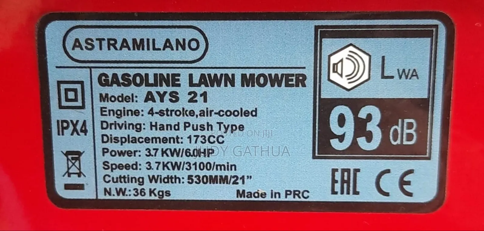 AYS21 Astramilano Lawn Mower 173cc 6hp 21 Inches