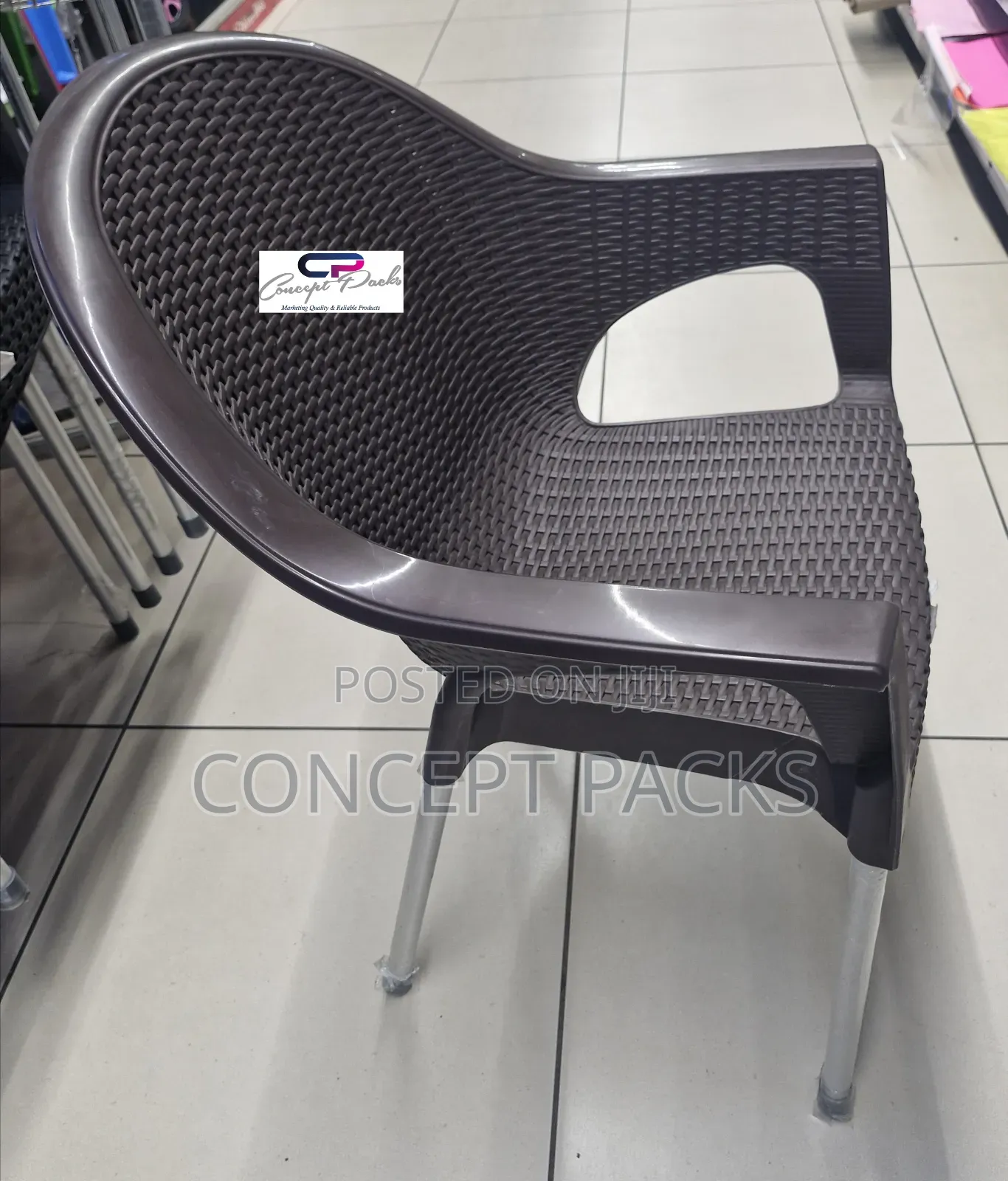 Kenpoly Brown Bamboo Plastic Chair With Metal Tubing Legs