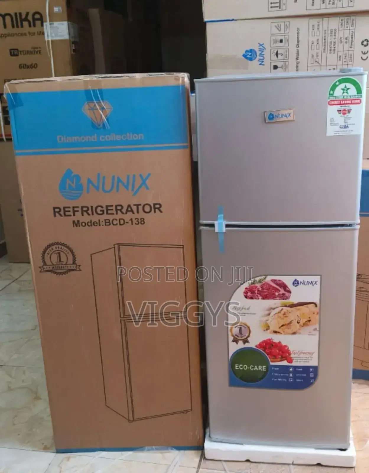 New Silver Nunix 138L Large Double Door Fridge BCD/NU