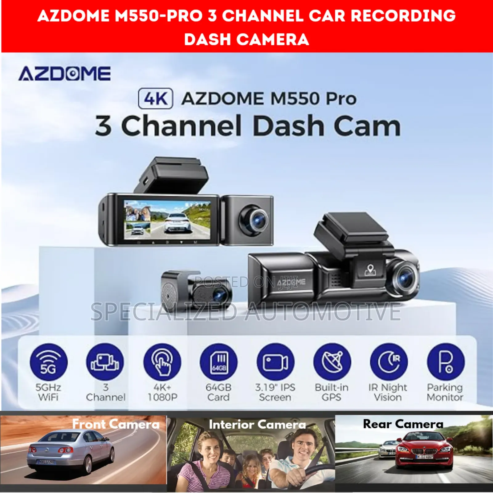 Azdome M550 3channel Recording Vehicle Dash Camera
