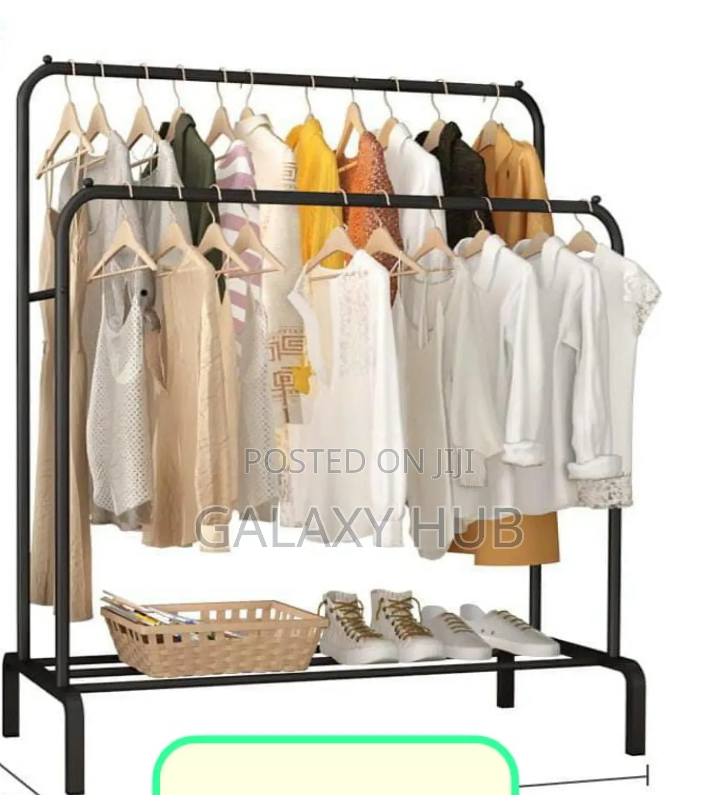 Double Pole Clothing Rack With Shoes Rack White and Black