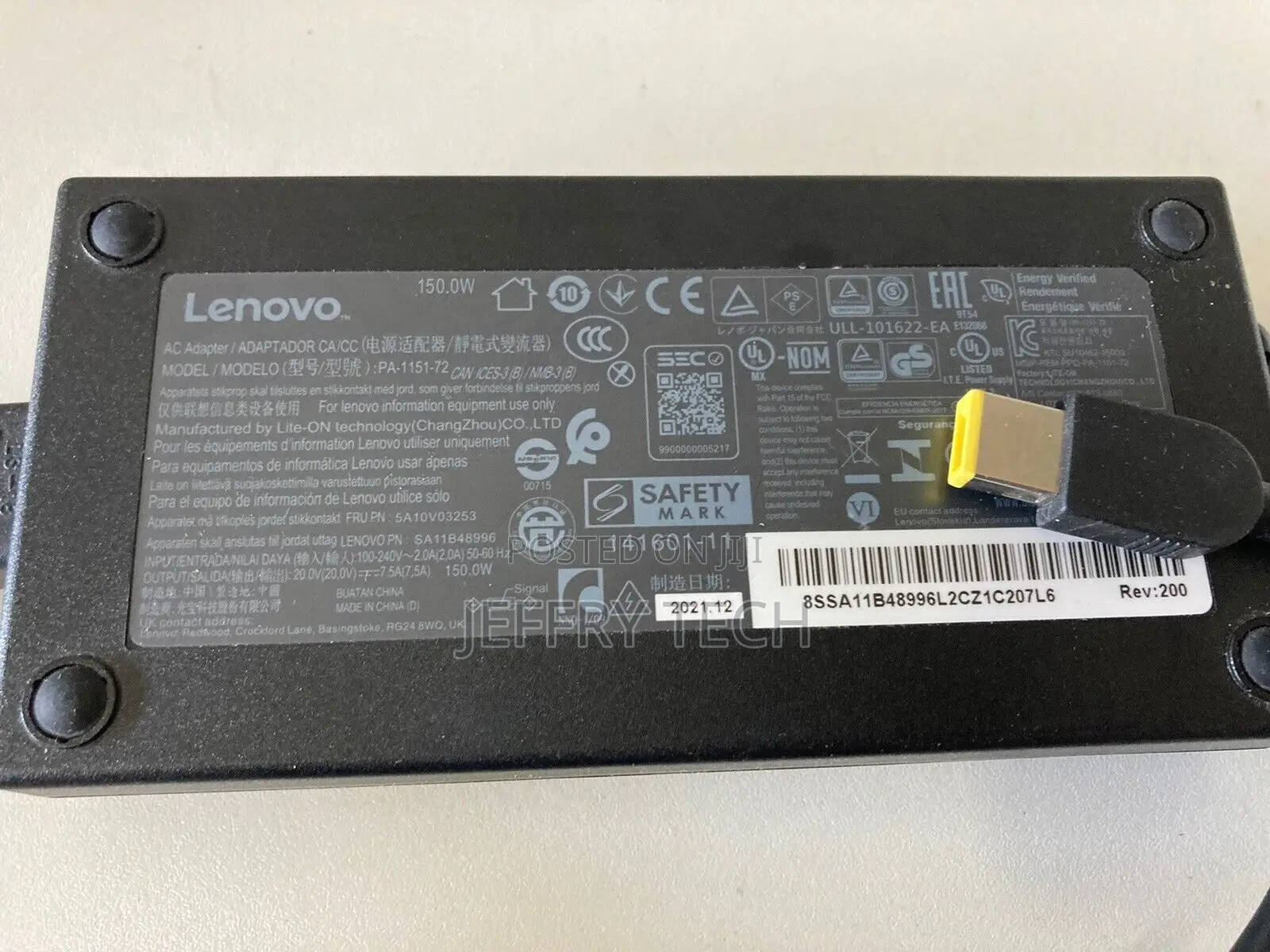 Lenovo 150W AC Adapter PA-1151-72 Square Tip (Yellow) With P