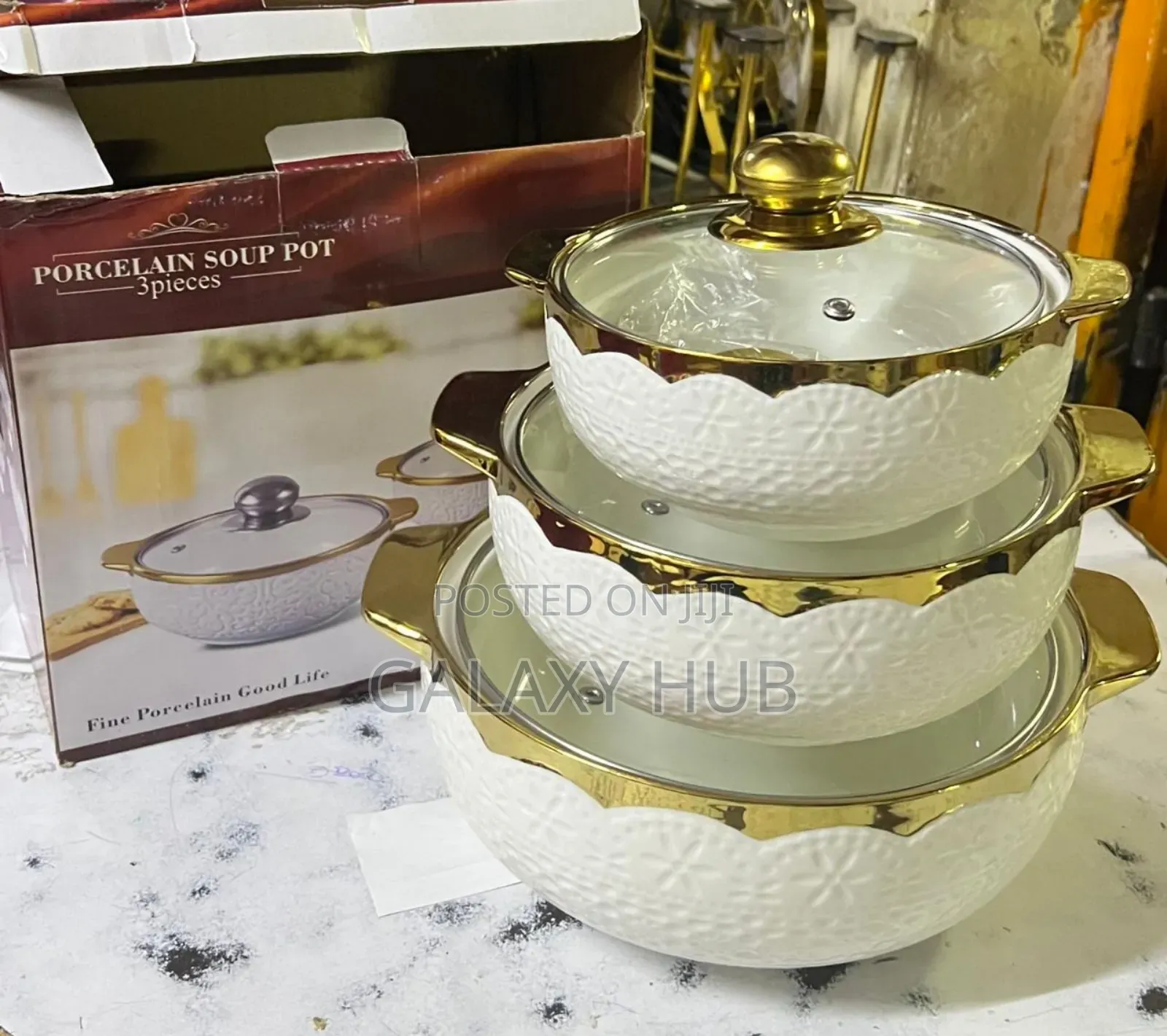 3 PCS Ceramic Soup Pot / Serving Dishes Capacity