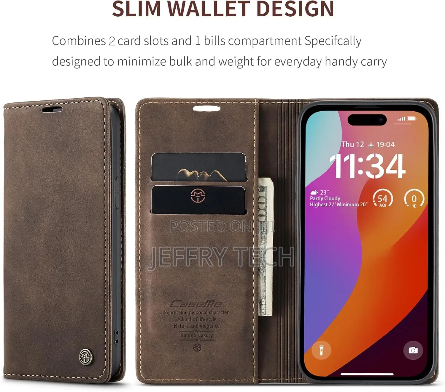 Flip Protective Cover Leather Case iPhone-15-pro-max (Coffe