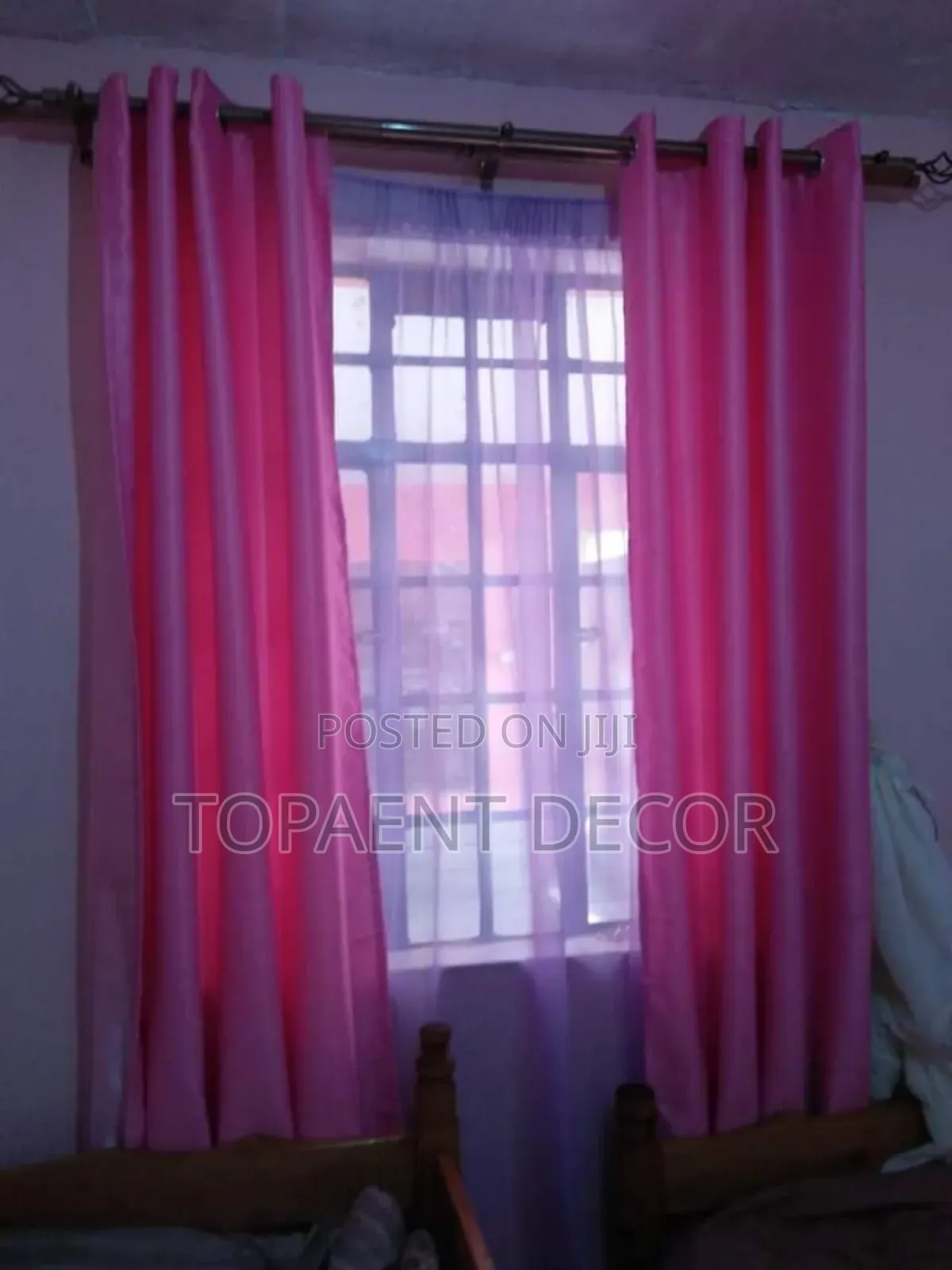 Pink Window Curtains and White Sheers