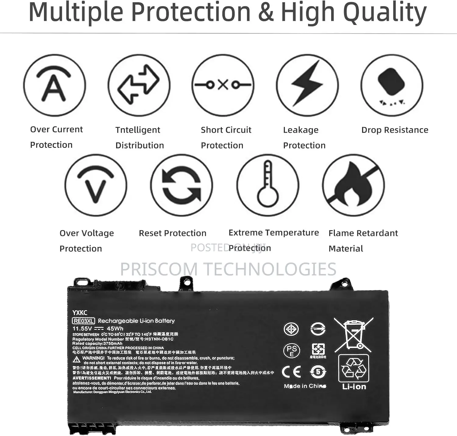 RE03XL Battery for HP Probook 430 440 445 450 455 455R G6 G7