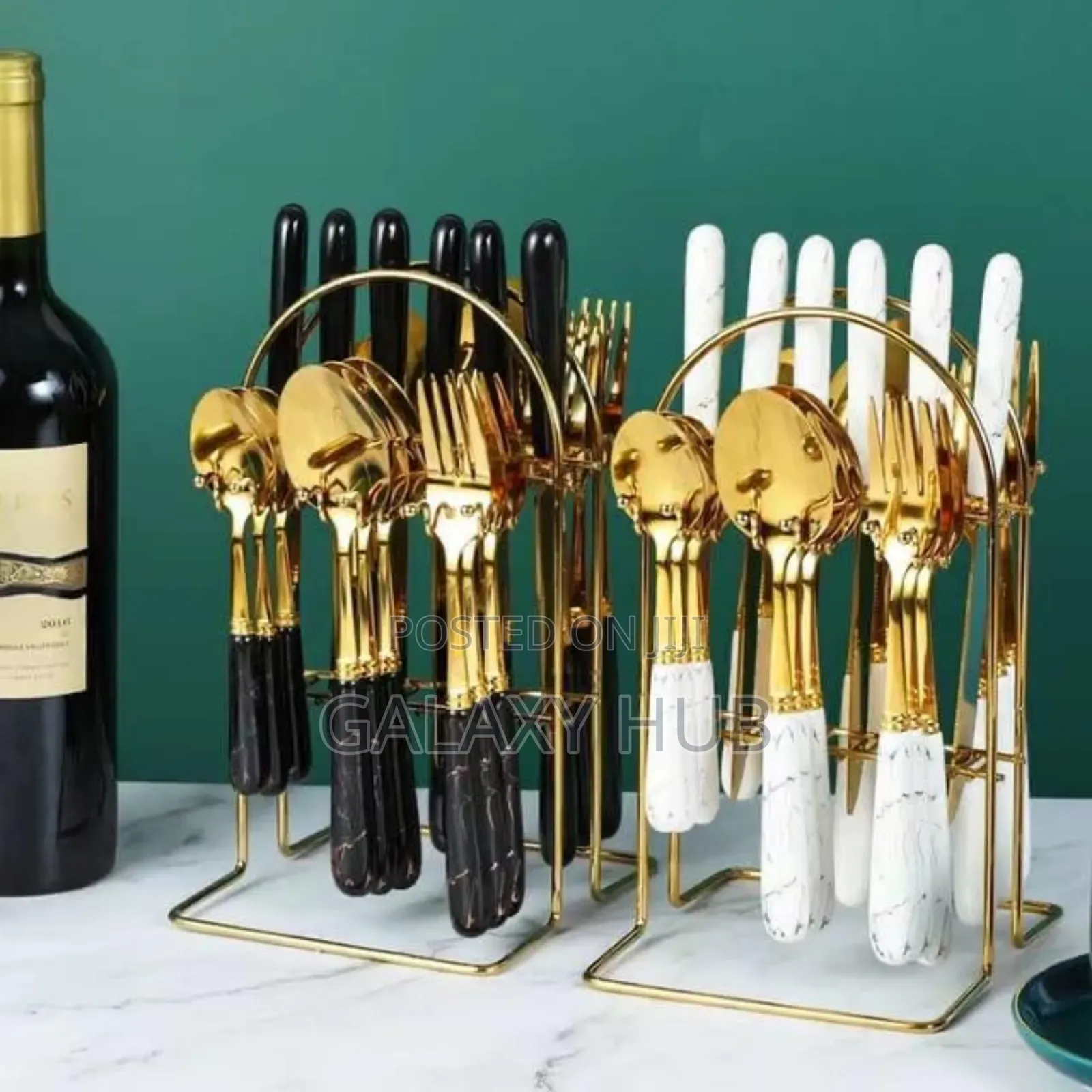 24 PCS Marble Black and White Available Rack All Golden