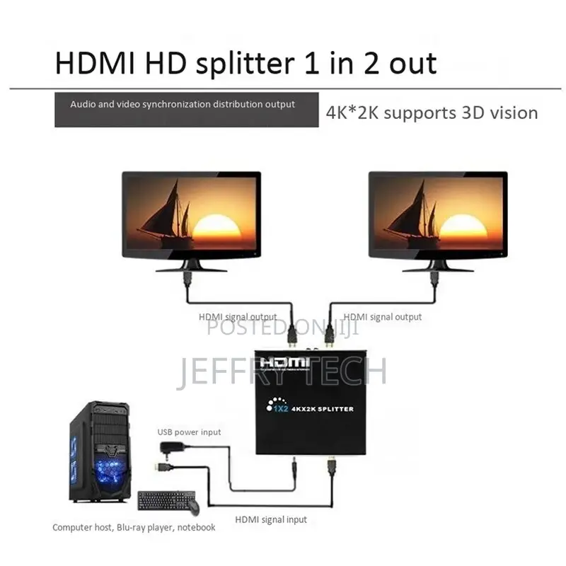 HDMI Splitter HDMI Switch 1X2 4kx2k Split 1 In 2 Out Amplifi