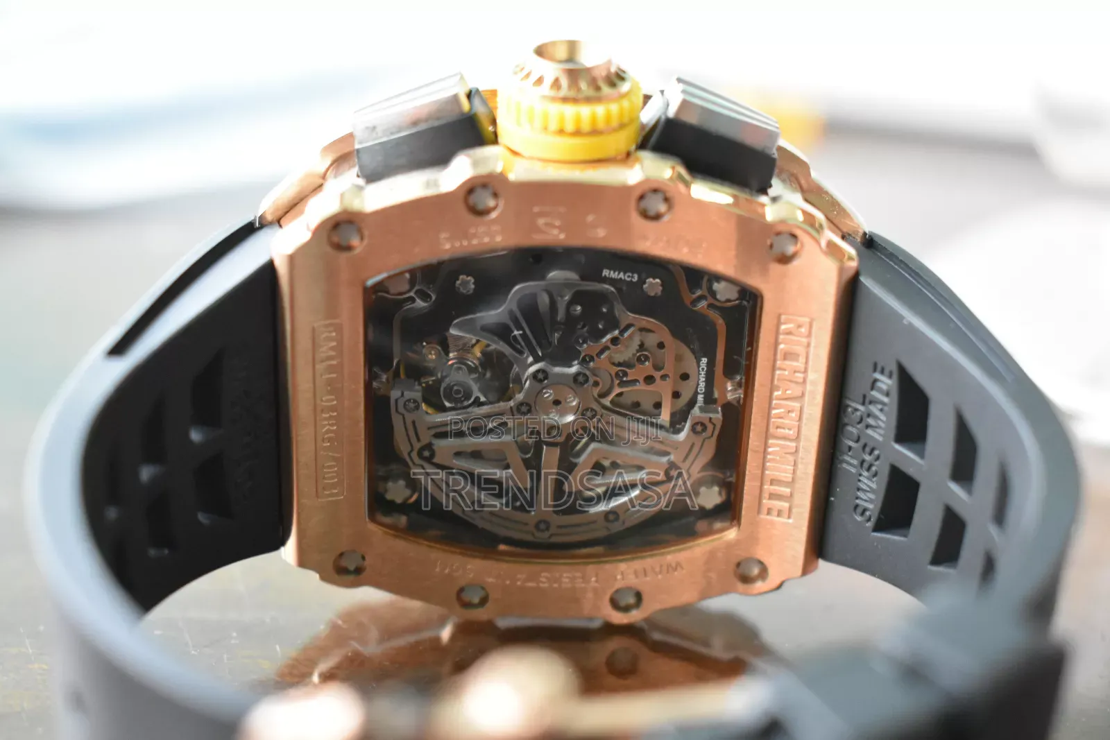 Richard Mille Rose Gold Black Rubber Straps Chronograph Watc