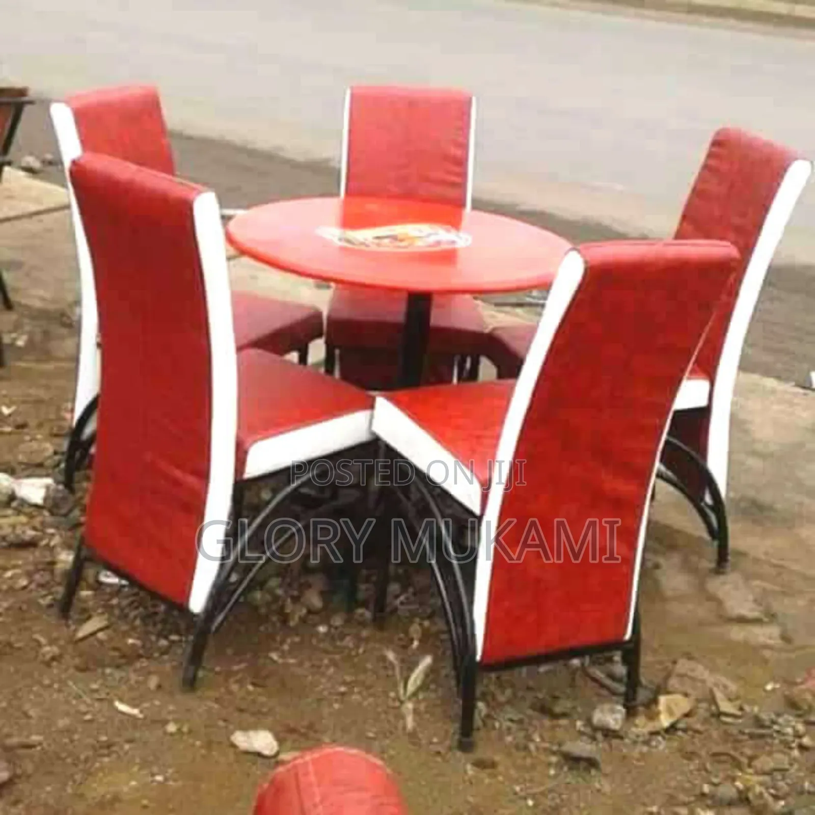Restaurant Executive Round Table With 5 Red Chairs