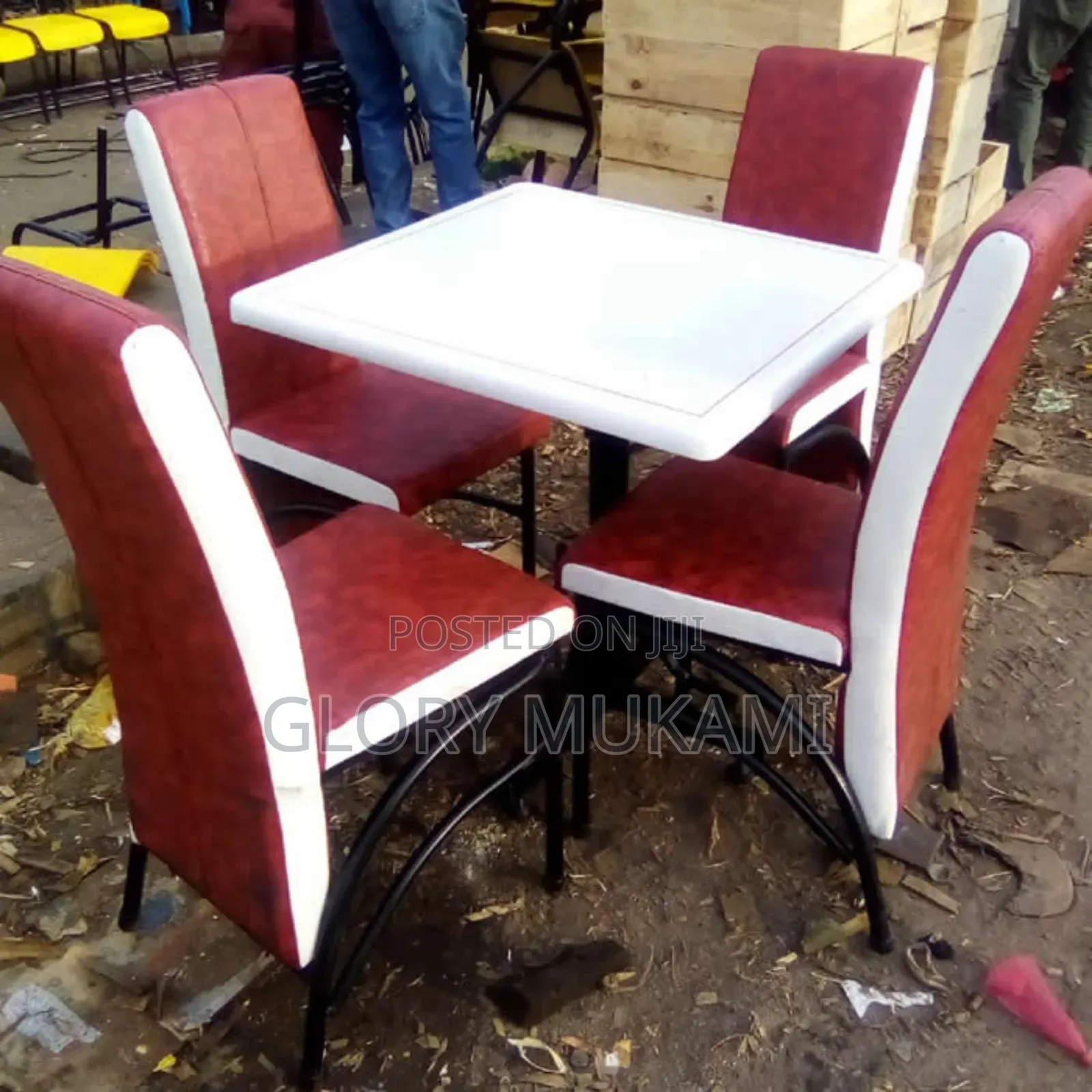 Restaurant Square Table White With 4 Modern Chairs