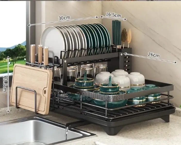 *2 Tier Dish Rack With Cutlery Holder Chop Board Holder*