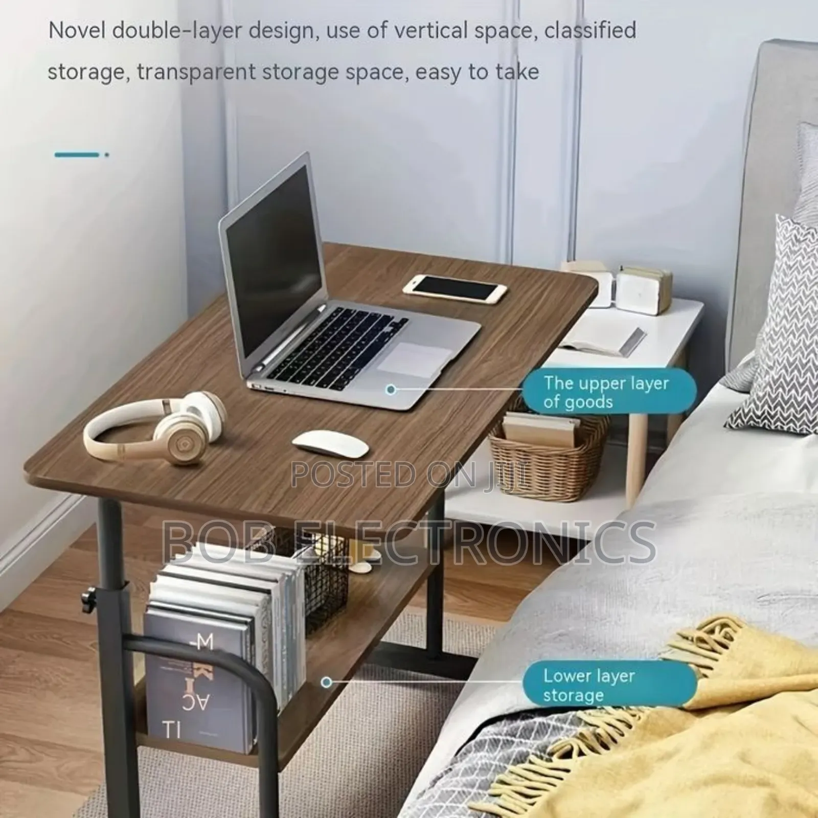 Adjustable Movable Laptop Table With Storage Shelves